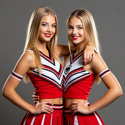 Two blonde cheerleaders posing together