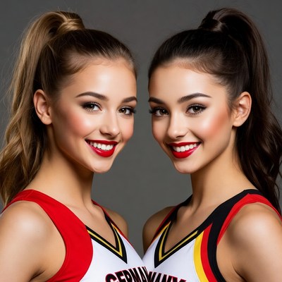 Two German cheerleaders smiling