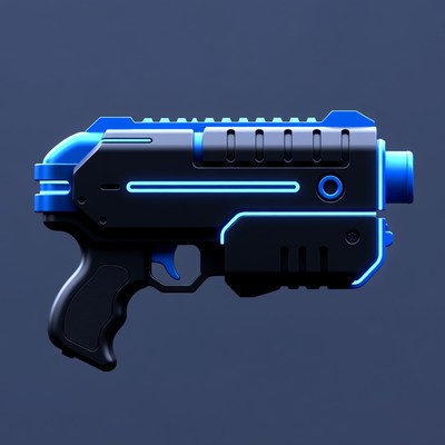 Futuristic Blue Neon Sci-Fi Pistol