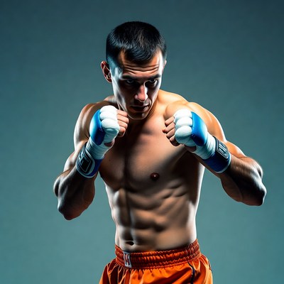 Muscular man boxing pose
