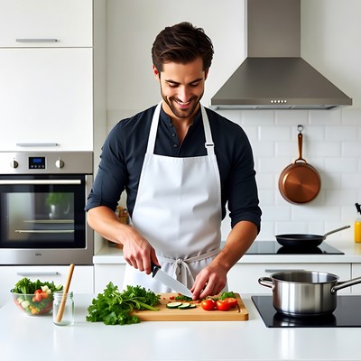 Man chopping vegetables in kitchen