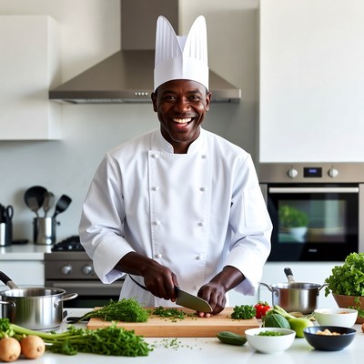 African Chef Chopping Herbs