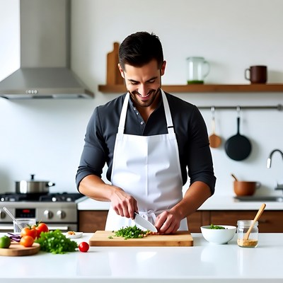 Man chopping vegetables in kitchen