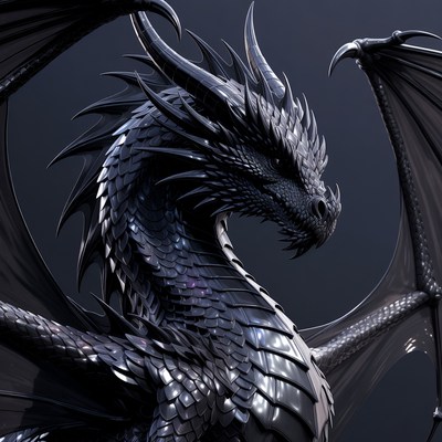 Black Dragon with Spread Wings