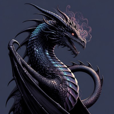 Roaring Black Dragon with Red Eyes