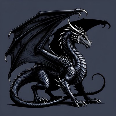 Black Dragon with Spread Wings