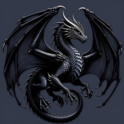 Black Dragon with Spread Wings