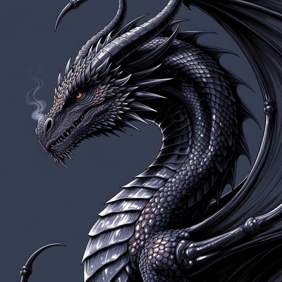 Black Dragon Head with Wings