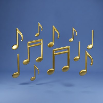 Golden musical notes floating on blue