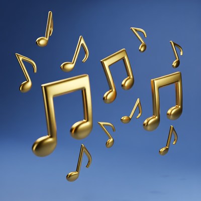 Golden musical notes floating on blue