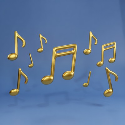 Golden musical notes floating on blue
