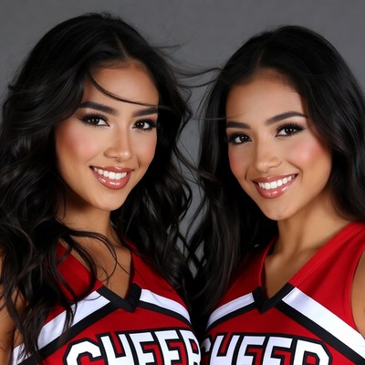 Two Latina cheerleaders smiling together