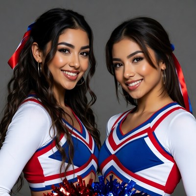 Two Latina cheerleaders smiling together