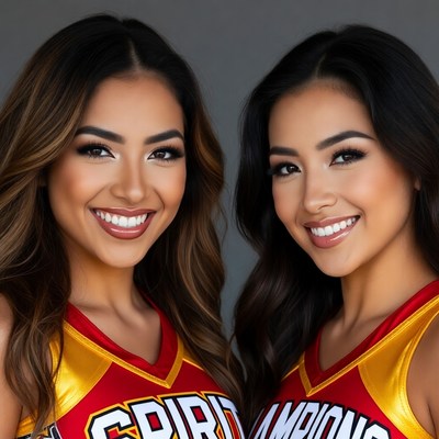 Two Latina cheerleaders in Spirit uniforms