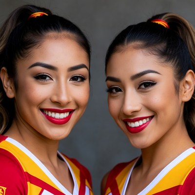 Two Latina cheerleaders smiling together