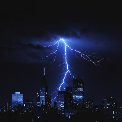 Lightning Striking City Skyline