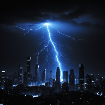 Lightning Striking City Skyline
