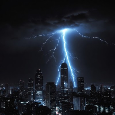 Lightning Striking Skyscrapers at Night