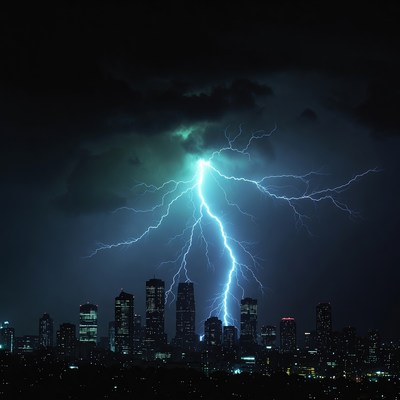 Lightning Striking City Skyline