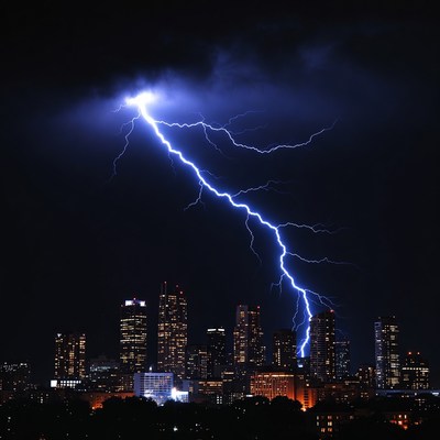 Lightning Striking City Skyline