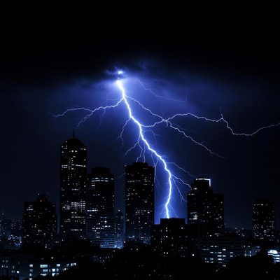 Lightning Striking City Skyline