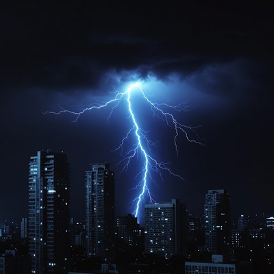 Lightning Striking City Skyline