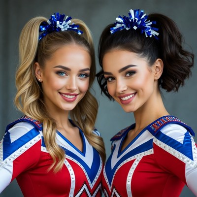 Two smiling cheerleaders in uniforms