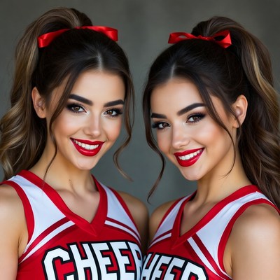 Two women in cheerleader uniforms