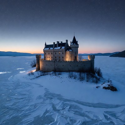 Castle on Frozen Lake Island