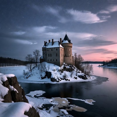 Medieval Castle on Snowy Island