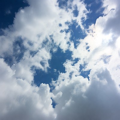 Fluffy Clouds in Blue Sky