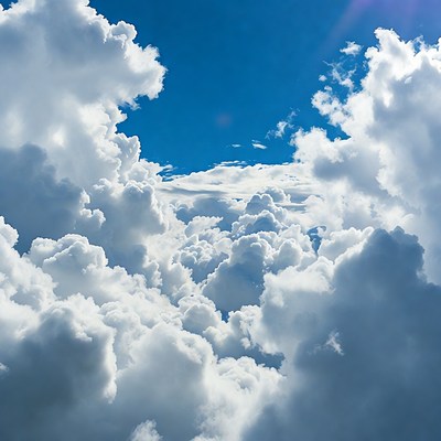 Fluffy White Clouds in Blue Sky