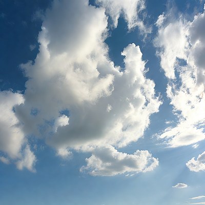 Fluffy white clouds in blue sky