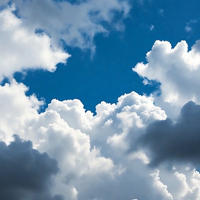 Fluffy white clouds in blue sky