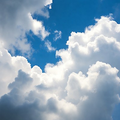 Fluffy white clouds blue sky