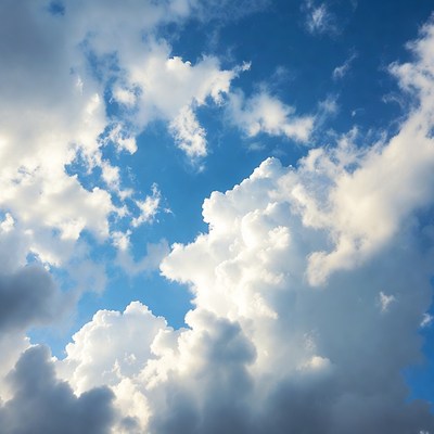 Fluffy White Clouds in Blue Sky