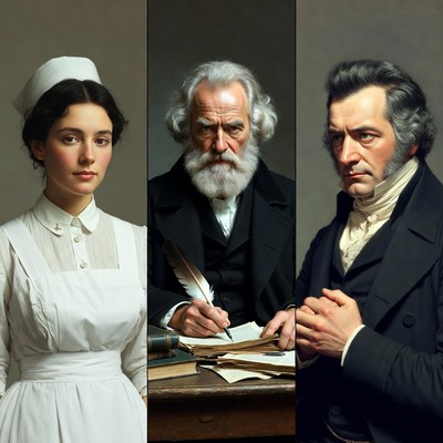 Nurse with Charles Darwin and Lord Byron portraits