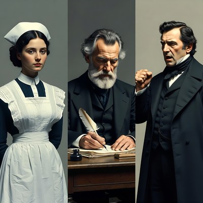 Victorian Nurse and Two Men at Desk