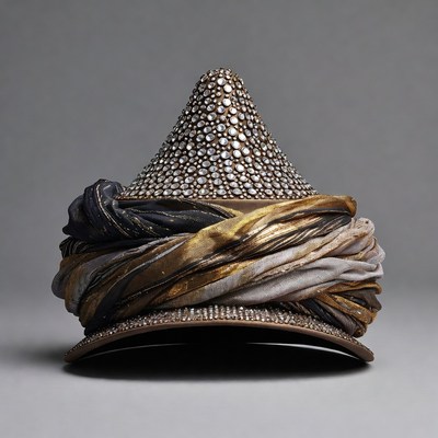Jeweled Turban Hat with Fabric Wraps