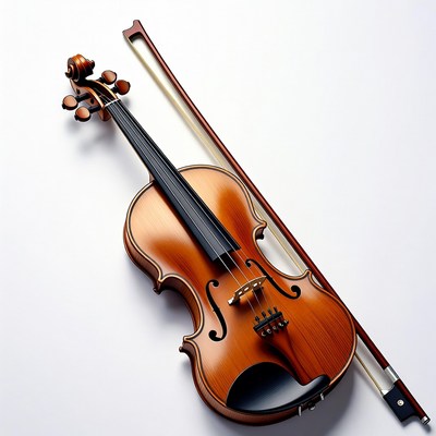 Violin with Bow on White Background