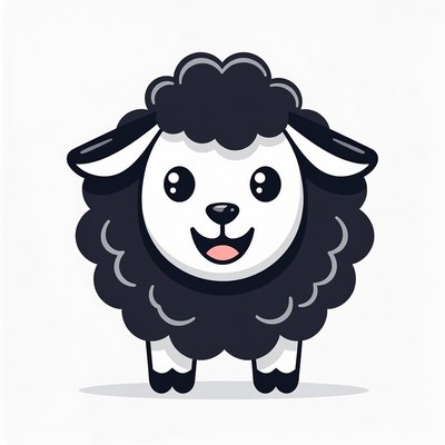 Cute black fluffy sheep illustration