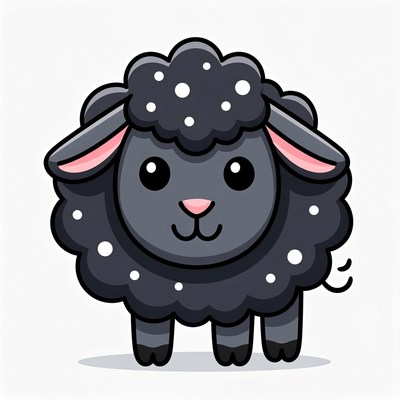 Cute black fluffy sheep illustration