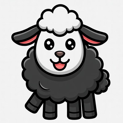 Cute cartoon black sheep smiling