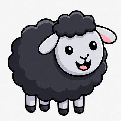 Cute black cartoon sheep smiling