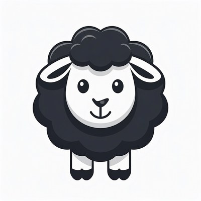 Cute black woolly sheep illustration