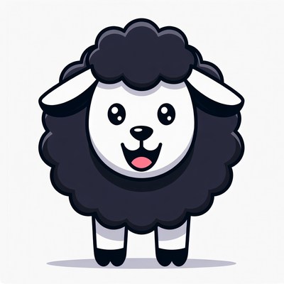Cute cartoon black sheep smiling