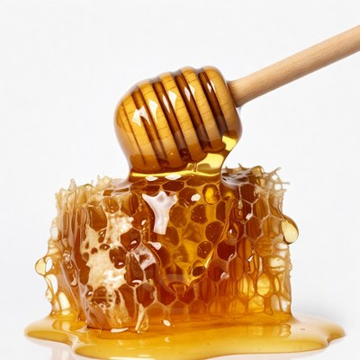 Honey Dripping from Wooden Spoon