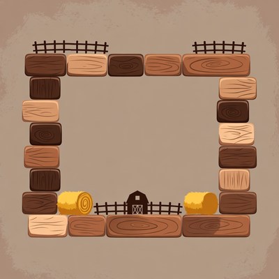 Wooden Farm Border with Hay Bales