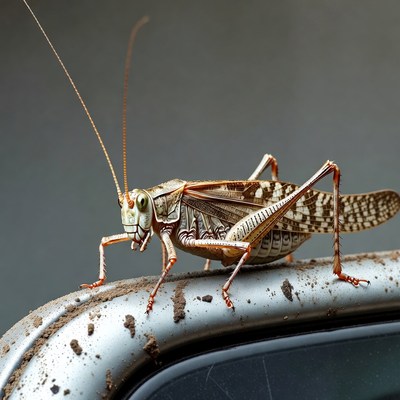 Grasshopper on car edge