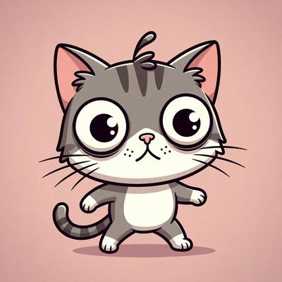 Cute cartoon gray tabby cat